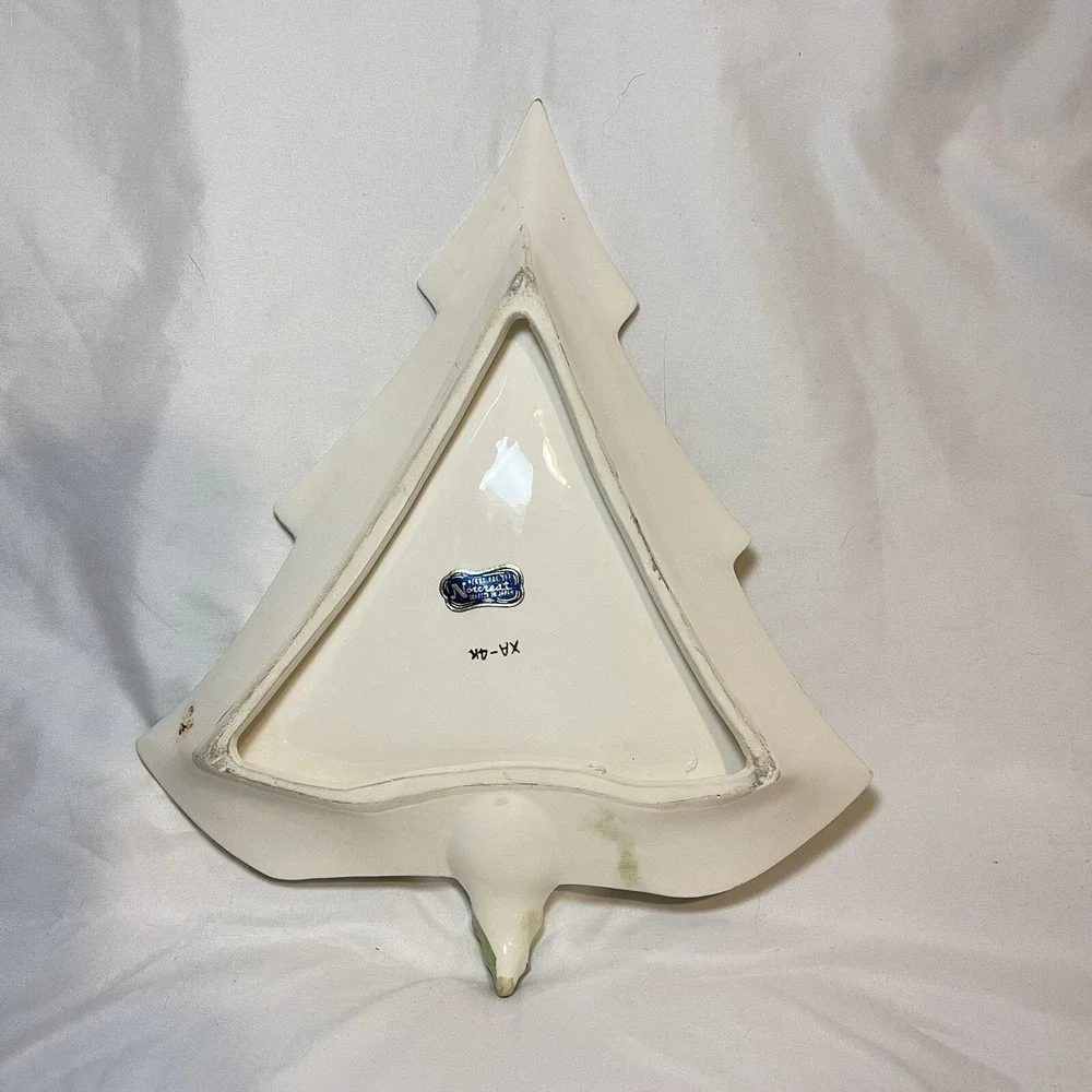 Vintage Norcrest Christmas Tree Holly‎ Tray Candy Dish Decor 50s Japan MCM Green